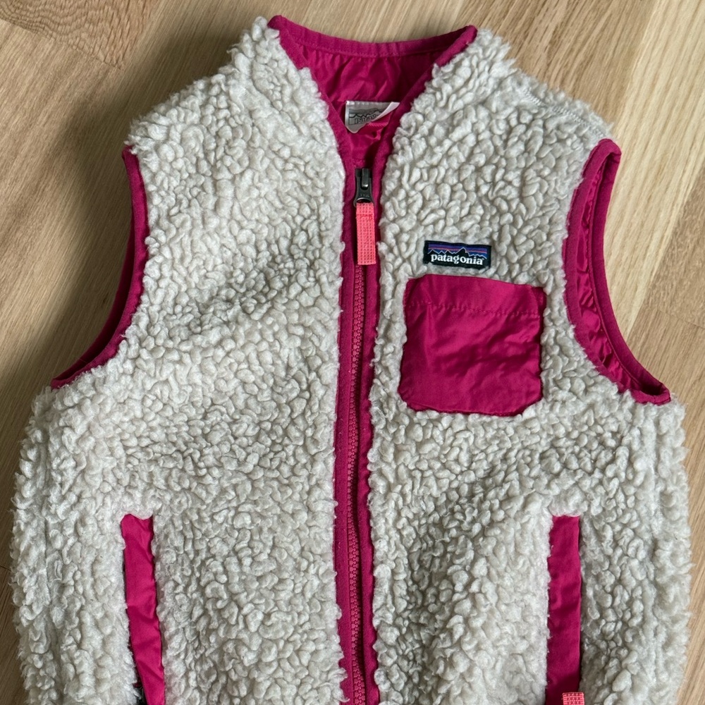 Patagonia Kids’ Retro X Fleece Vest with Pink Trim